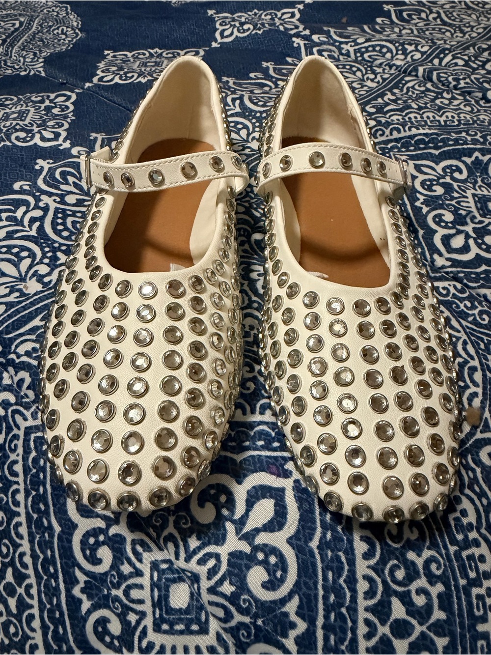 A New Day Issa White Mary Jane Flats with Rhinestone Embellishments- Size 11